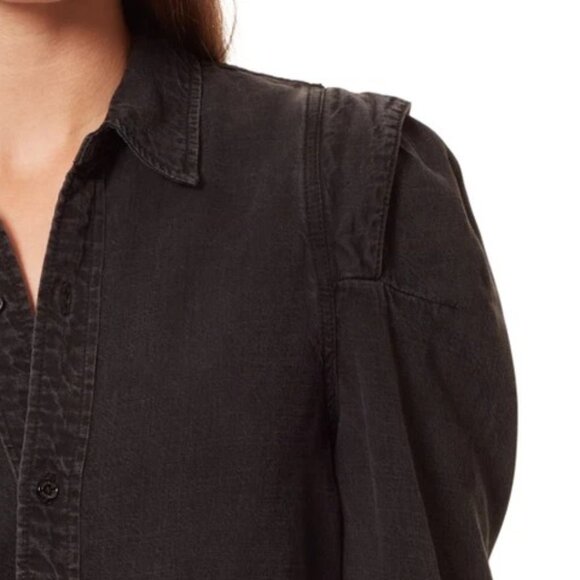 Anne Klein  Billie Puff Sleeve Button Up Washed Black Various Sizes - Picture 7 of 7